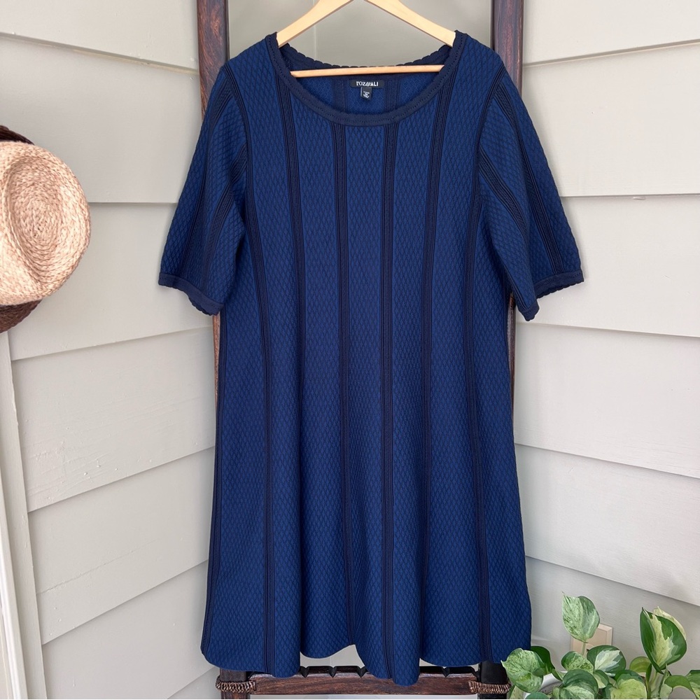 Roz & Ali Midi Ribbed Stretch Knit Dress Women’s 3X Dark Blue Rayon Blend